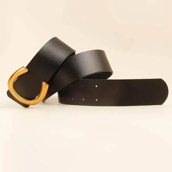 Vegan Leather high waist belt dress gold Tone Minimalist main image 6
